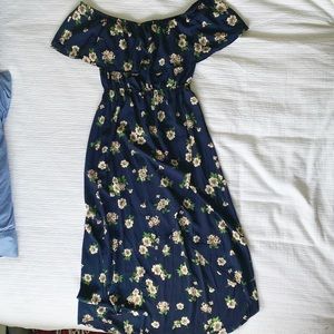Navy blue, cream floral high low boutique dress